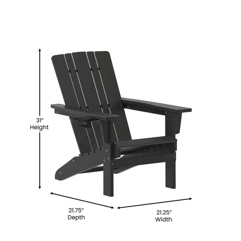 Hedley Adirondack Chair with Cup Holder, Weather Resistant HDPE Adirondack Chair