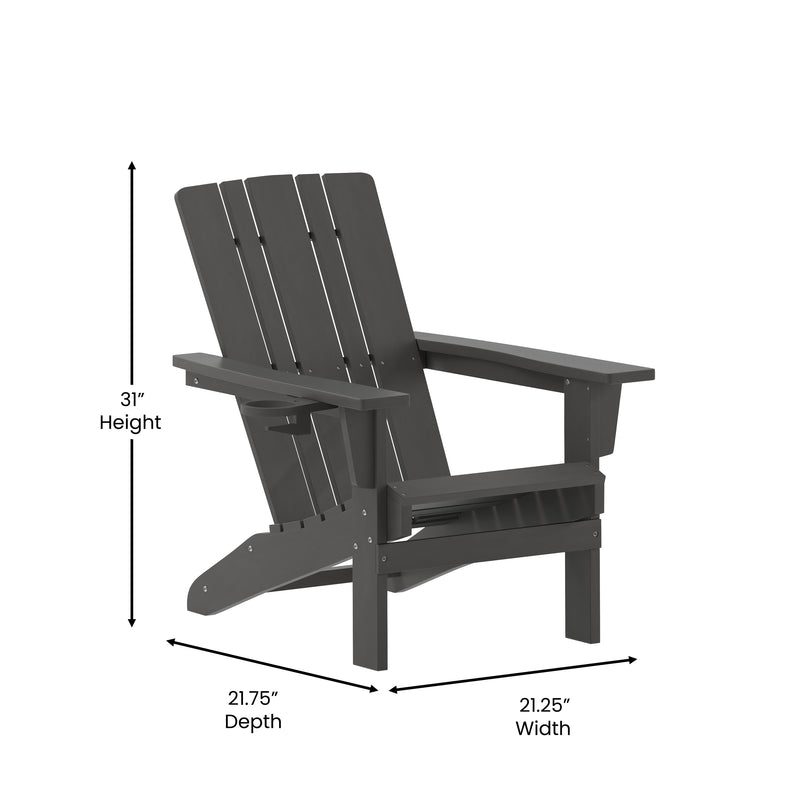 Hedley Adirondack Chair with Cup Holder, Weather Resistant HDPE Adirondack Chair