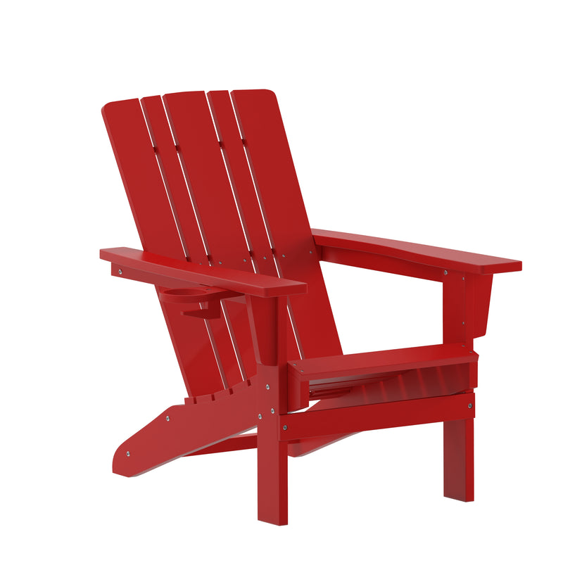 Hedley Adirondack Chair with Cup Holder, Weather Resistant HDPE Adirondack Chair