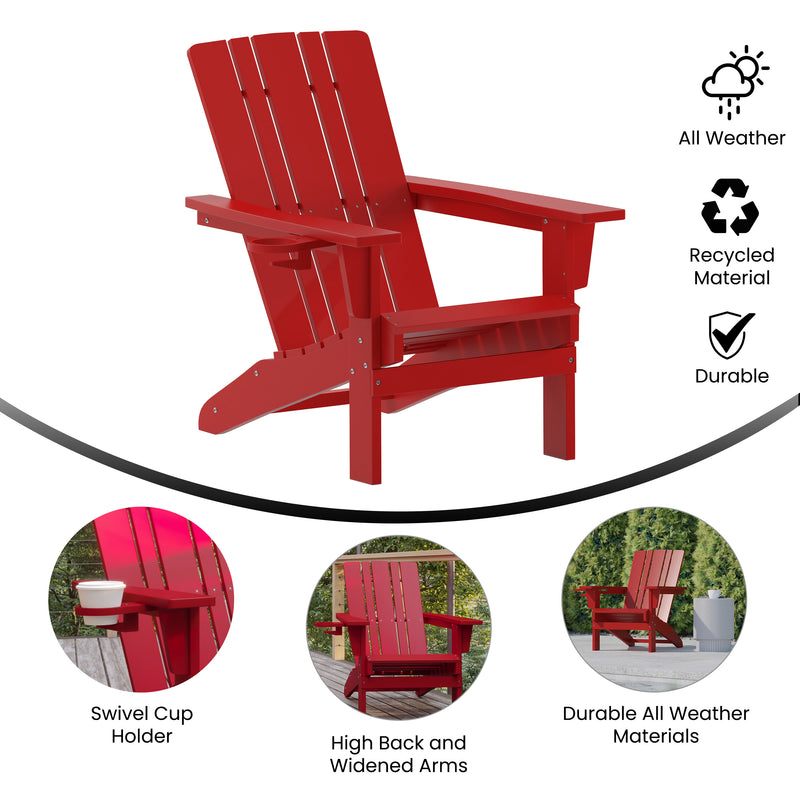 Hedley Adirondack Chair with Cup Holder, Weather Resistant HDPE Adirondack Chair