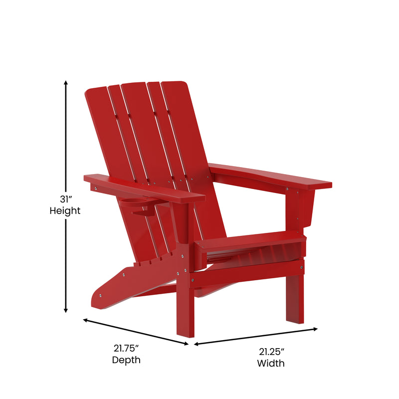 Hedley Adirondack Chair with Cup Holder, Weather Resistant HDPE Adirondack Chair