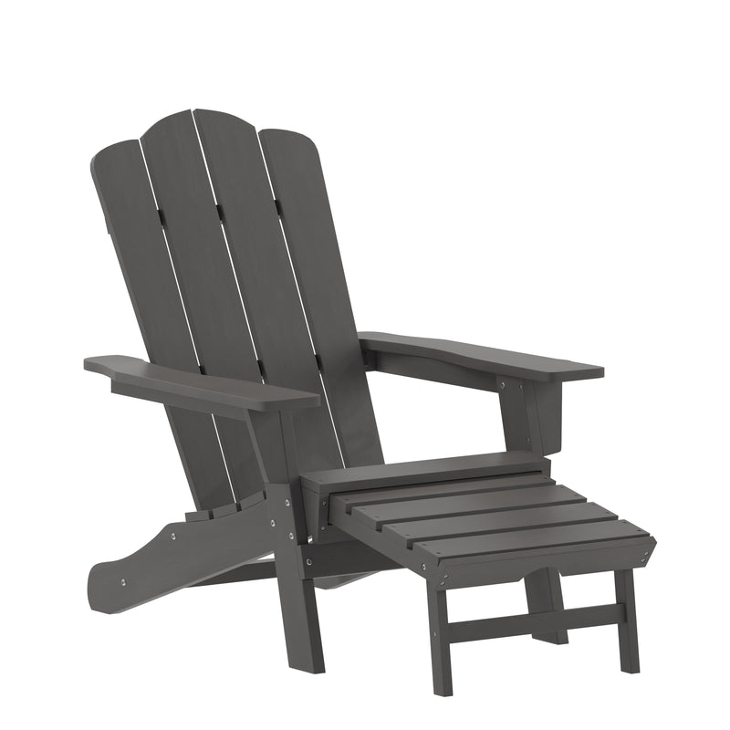 Hedley Adirondack Chair with Cup Holder and Pull Out Ottoman, All-Weather HDPE Indoor/Outdoor Lounge Chair