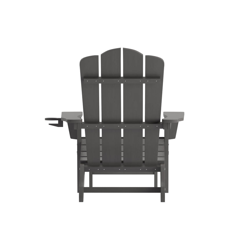 Hedley Adirondack Chair with Cup Holder and Pull Out Ottoman, All-Weather HDPE Indoor/Outdoor Lounge Chair