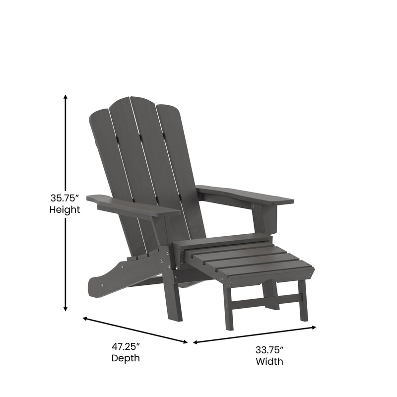 Hedley Adirondack Chair with Cup Holder and Pull Out Ottoman, All-Weather HDPE Indoor/Outdoor Lounge Chair