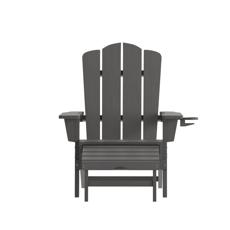 Hedley Adirondack Chair with Cup Holder and Pull Out Ottoman, All-Weather HDPE Indoor/Outdoor Lounge Chair