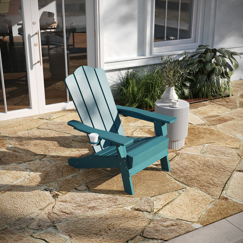 Nellis Adirondack Chair with Cup Holder, Weather Resistant HDPE Adirondack Chair, Set of 2