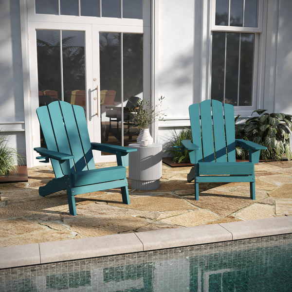 Nellis Adirondack Chair with Cup Holder, Weather Resistant HDPE Adirondack Chair, Set of 2