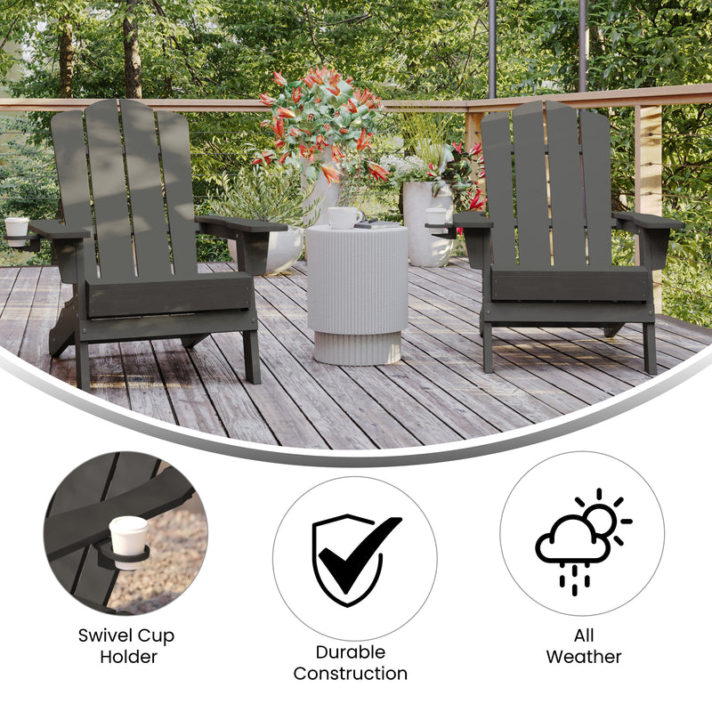 Nellis Adirondack Chair with Cup Holder, Weather Resistant HDPE Adirondack Chair, Set of 2