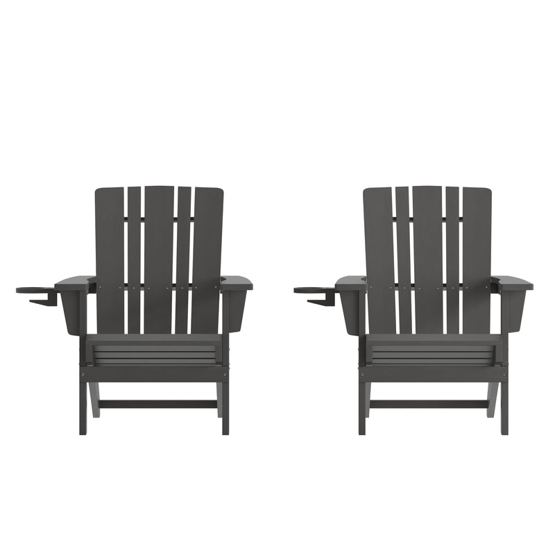 Hedley Adirondack Chair with Cup Holder, Weather Resistant HDPE Adirondack Chair, Set of 2