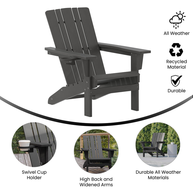 Hedley Adirondack Chair with Cup Holder, Weather Resistant HDPE Adirondack Chair, Set of 2