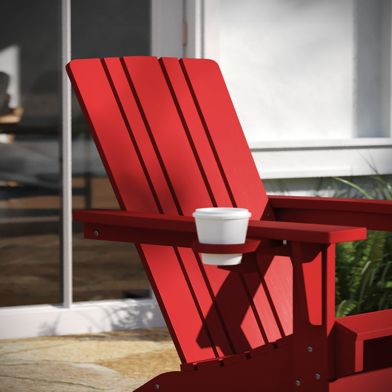 Hedley Adirondack Chair with Cup Holder, Weather Resistant HDPE Adirondack Chair, Set of 2