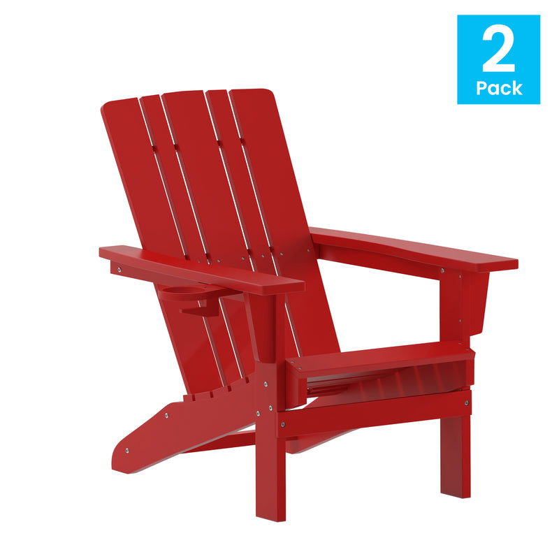 Hedley Adirondack Chair with Cup Holder, Weather Resistant HDPE Adirondack Chair, Set of 2