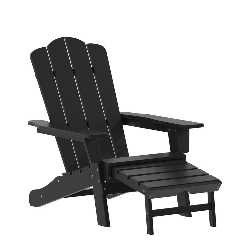 Hedley Adirondack Chair with Cup Holder and Pull Out Ottoman, All-Weather HDPE Indoor/Outdoor Lounge Chair, Set of 2