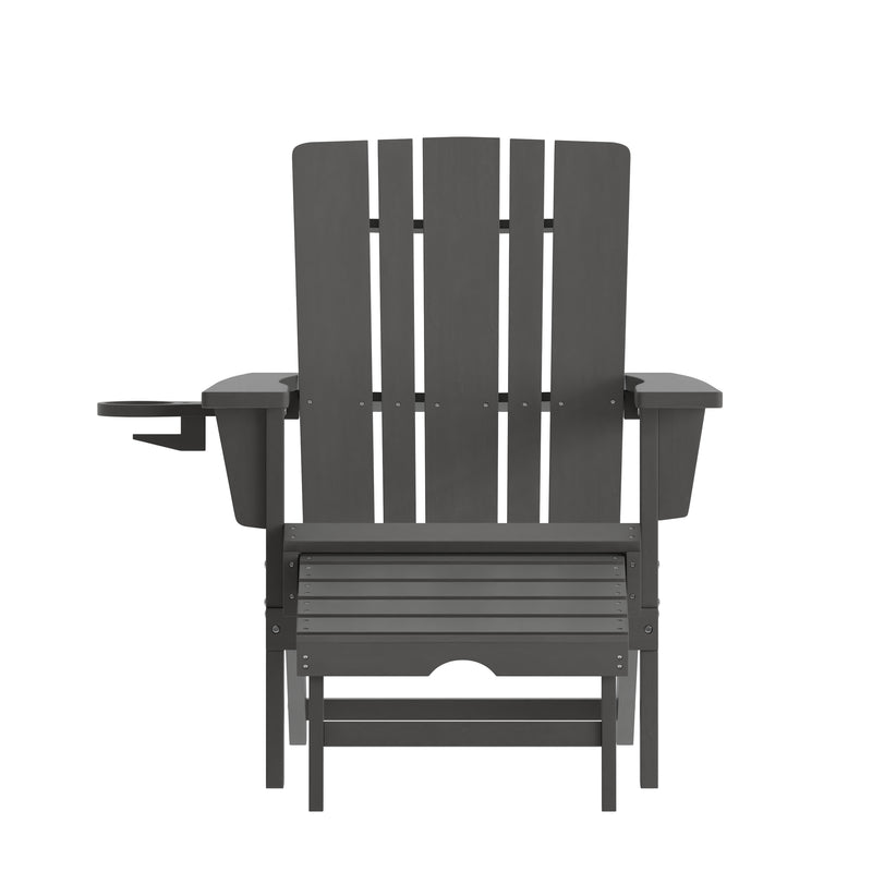 Hedley Adirondack Chair with Cup Holder and Pull Out Ottoman, All-Weather HDPE Indoor/Outdoor Lounge Chair, Set of 2