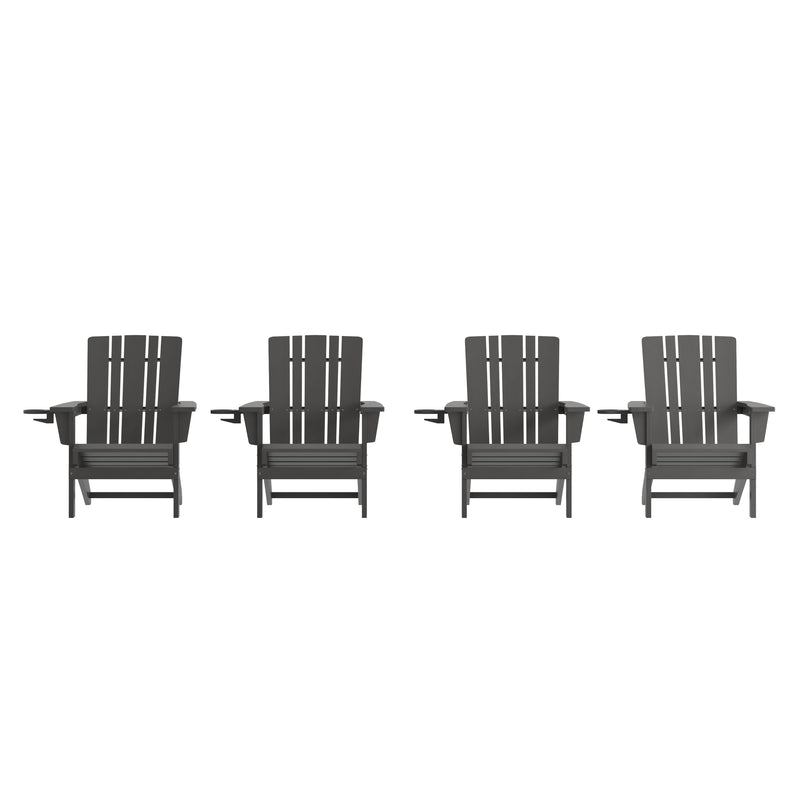 Hedley Adirondack Chair with Cup Holder, Weather Resistant HDPE Adirondack Chair, Set of 4