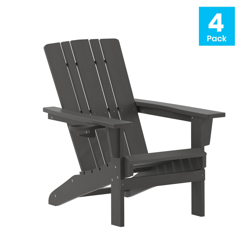 Hedley Adirondack Chair with Cup Holder, Weather Resistant HDPE Adirondack Chair, Set of 4