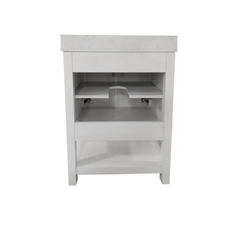 Vivien 24 Inch Bathroom Vanity with Carrara Marble Finish Countertop, Single Sink Cabinet with Soft Close Doors and Open Shelf