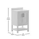 Vivien 24 Inch Bathroom Vanity with Carrara Marble Finish Countertop, Single Sink Cabinet with Soft Close Doors and Open Shelf