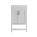 Vivien 24 Inch Bathroom Vanity with Carrara Marble Finish Countertop, Single Sink Cabinet with Soft Close Doors and Open Shelf