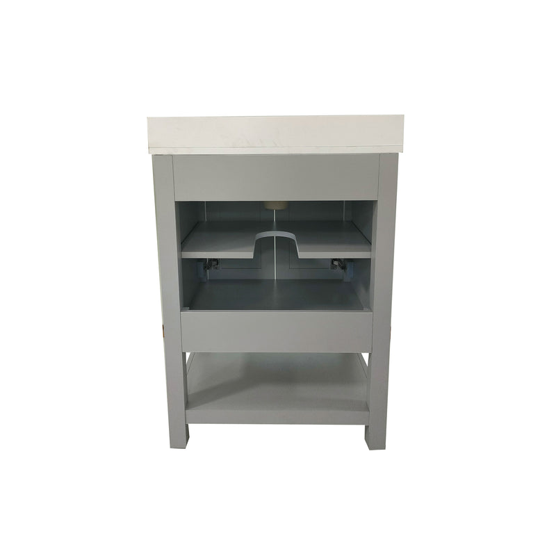 Vivien 24 Inch Bathroom Vanity with Carrara Marble Finish Countertop, Single Sink Cabinet with Soft Close Doors and Open Shelf