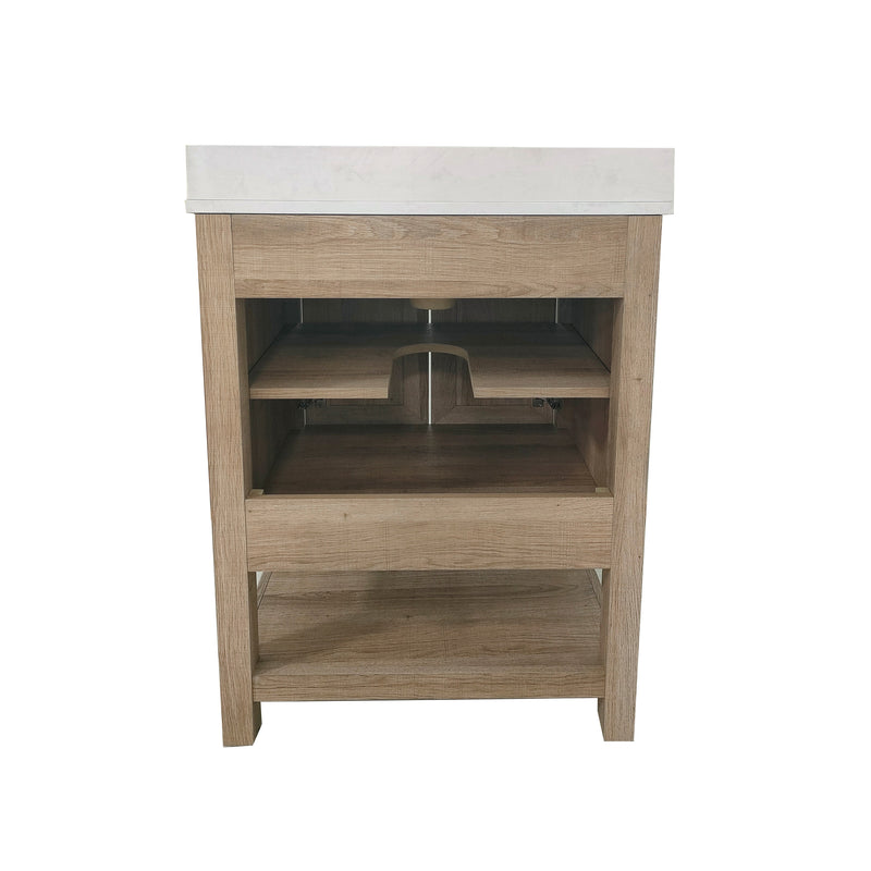 Vivien 24 Inch Bathroom Vanity with Carrara Marble Finish Countertop, Single Sink Cabinet with Soft Close Doors and Open Shelf