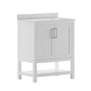 Vivien 30 Inch Bathroom Vanity with Carrara Marble Finish Countertop, Single Sink Cabinet with Soft Close Doors and Open Shelf