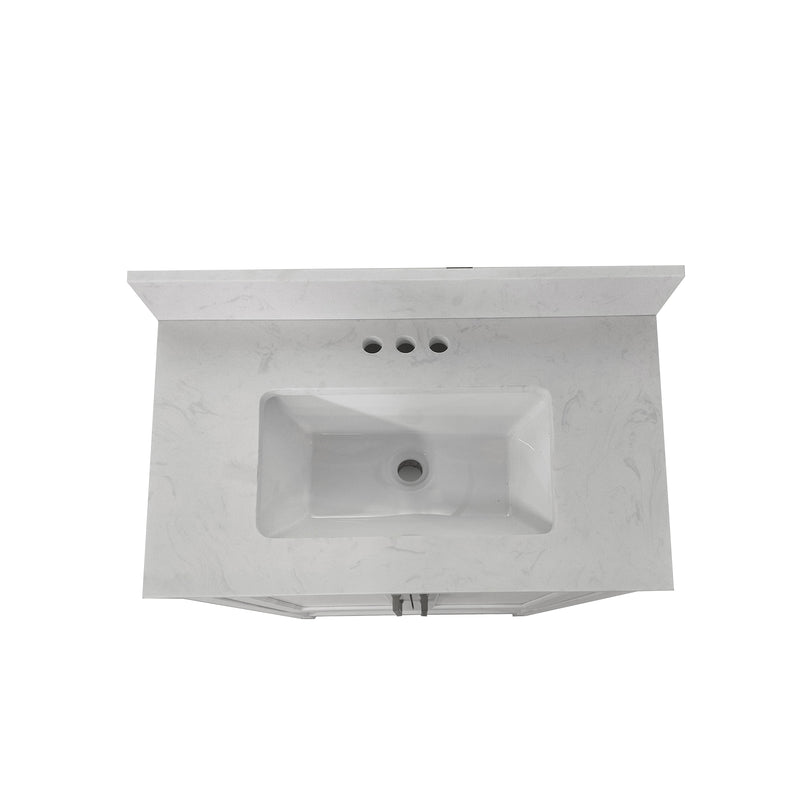 Vivien 30 Inch Bathroom Vanity with Carrara Marble Finish Countertop, Single Sink Cabinet with Soft Close Doors and Open Shelf