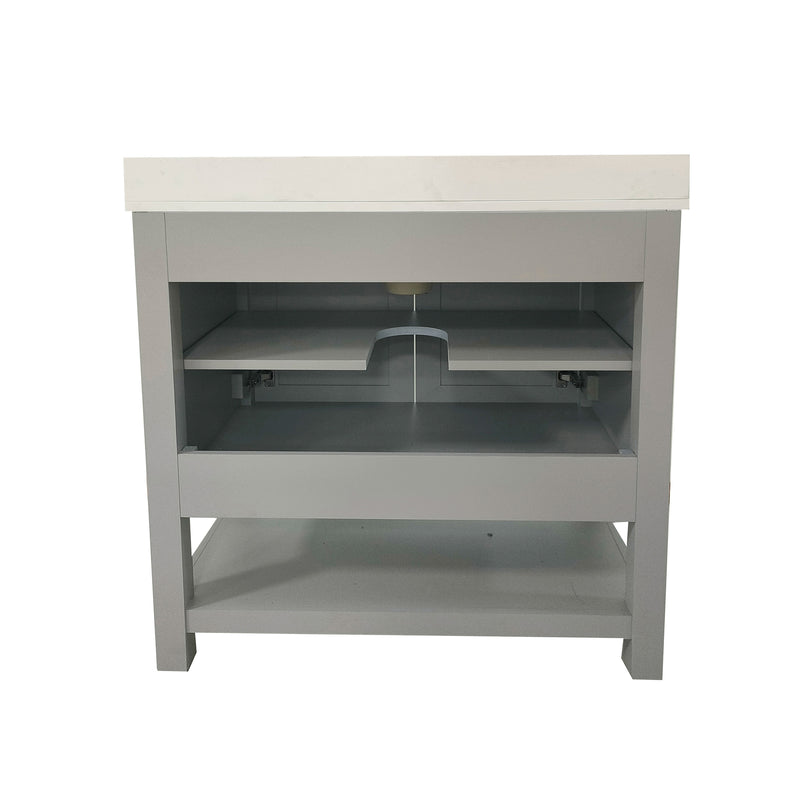 Vivien 30 Inch Bathroom Vanity with Carrara Marble Finish Countertop, Single Sink Cabinet with Soft Close Doors and Open Shelf