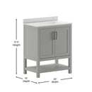 Vivien 30 Inch Bathroom Vanity with Carrara Marble Finish Countertop, Single Sink Cabinet with Soft Close Doors and Open Shelf