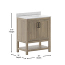 Vivien 30 Inch Bathroom Vanity with Carrara Marble Finish Countertop, Single Sink Cabinet with Soft Close Doors and Open Shelf