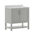 Vivien 36 Inch Bathroom Vanity with Carrara Marble Finish Countertop, Single Sink Cabinet with Soft Close Doors and Open Shelf