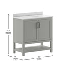 Vivien 36 Inch Bathroom Vanity with Carrara Marble Finish Countertop, Single Sink Cabinet with Soft Close Doors and Open Shelf