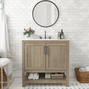 Vivien 36 Inch Bathroom Vanity with Carrara Marble Finish Countertop, Single Sink Cabinet with Soft Close Doors and Open Shelf