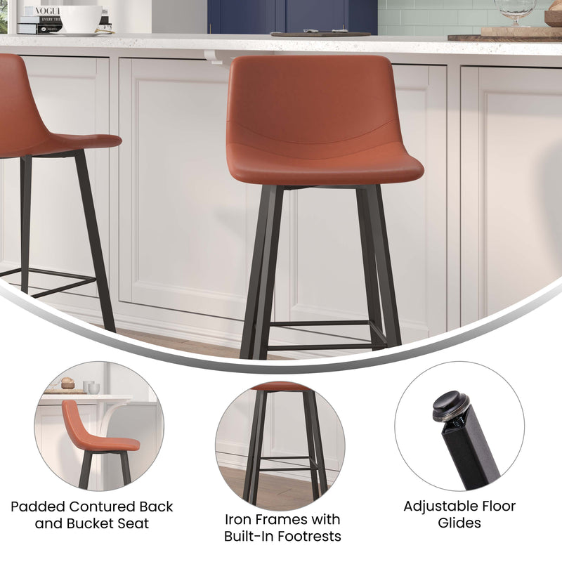 Brandy Modern Upholstered Bucket Seat Bar Stools with Metal Frames, Set of 2