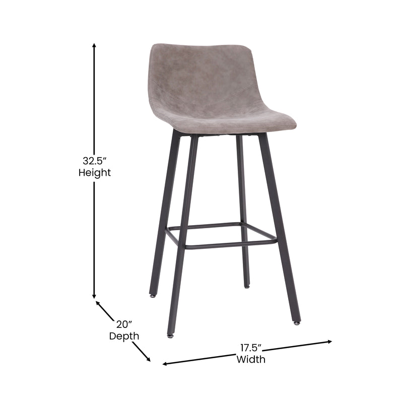 Brandy Modern Upholstered Bucket Seat Bar Stools with Metal Frames, Set of 2