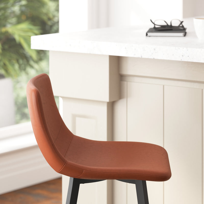 Brandy Modern Upholstered Bucket Seat Bar Stools with Metal Frames, Set of 2