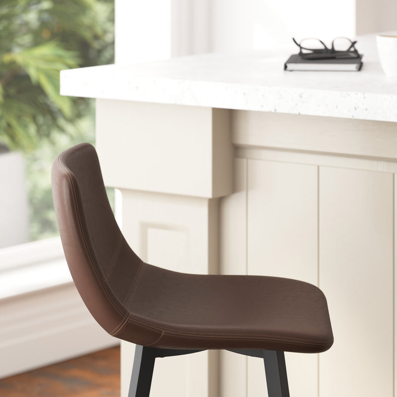 Brandy Modern Upholstered Bucket Seat Bar Stools with Metal Frames, Set of 2
