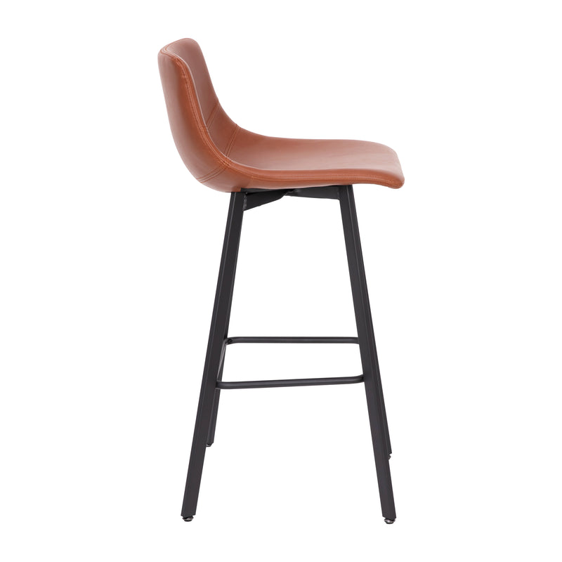Brandy Modern Upholstered Bucket Seat Bar Stools with Metal Frames, Set of 2