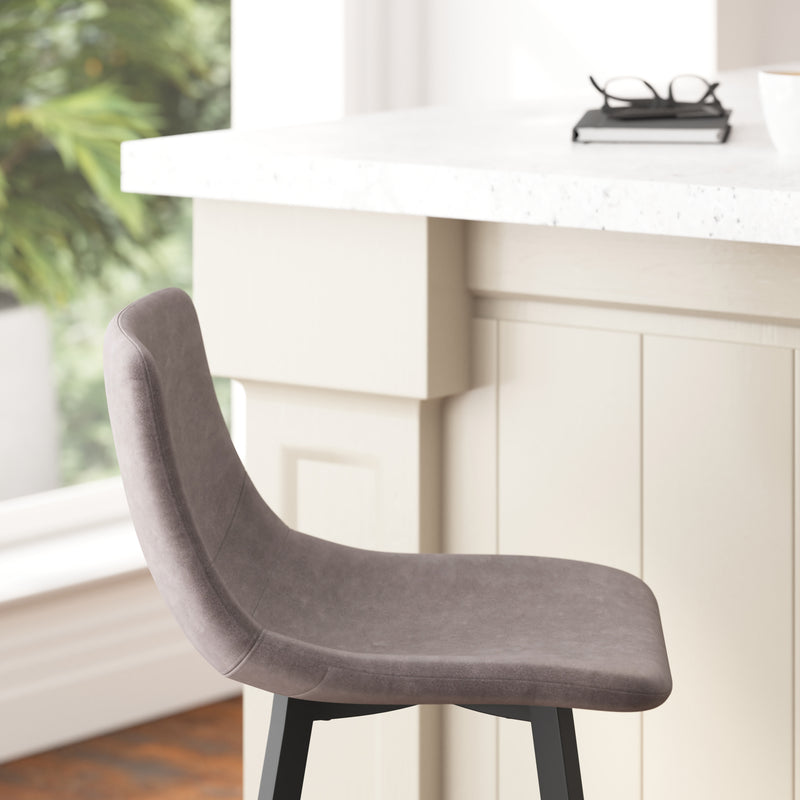 Brandy Modern Upholstered Bucket Seat Bar Stools with Metal Frames, Set of 2