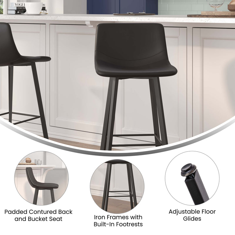 Brandy Modern Upholstered Bucket Seat Bar Stools with Metal Frames, Set of 2