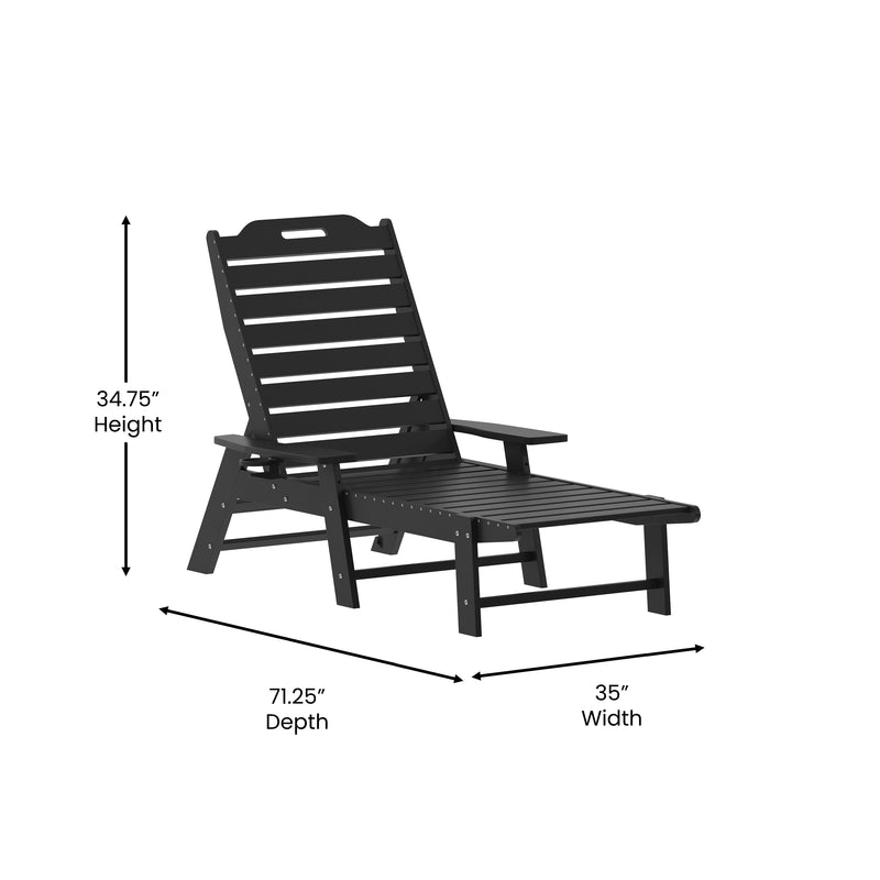 Edgley Set of 2 Adjustable Adirondack Lounger with Cup Holder- All-Weather Indoor/Outdoor HDPE Lounge Chair