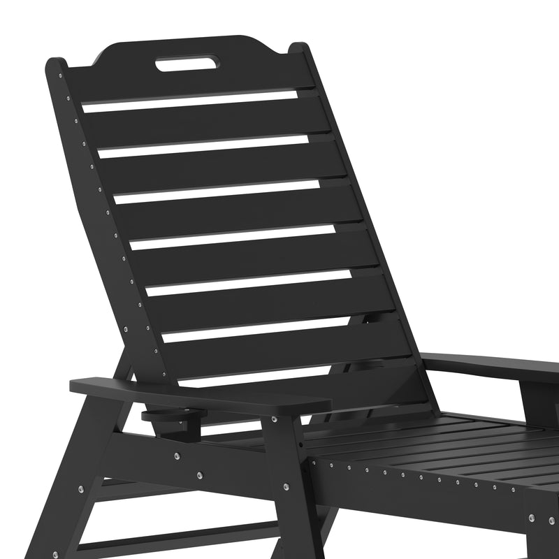 Edgley Set of 2 Adjustable Adirondack Lounger with Cup Holder- All-Weather Indoor/Outdoor HDPE Lounge Chair