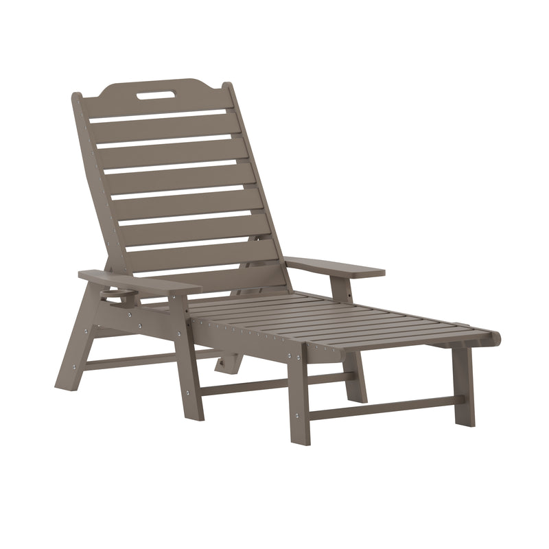 Edgley Set of 2 Adjustable Adirondack Lounger with Cup Holder- All-Weather Indoor/Outdoor HDPE Lounge Chair