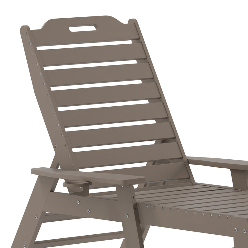 Edgley Set of 2 Adjustable Adirondack Lounger with Cup Holder- All-Weather Indoor/Outdoor HDPE Lounge Chair