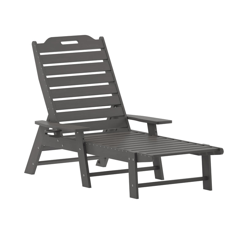 Edgley Set of 2 Adjustable Adirondack Lounger with Cup Holder- All-Weather Indoor/Outdoor HDPE Lounge Chair