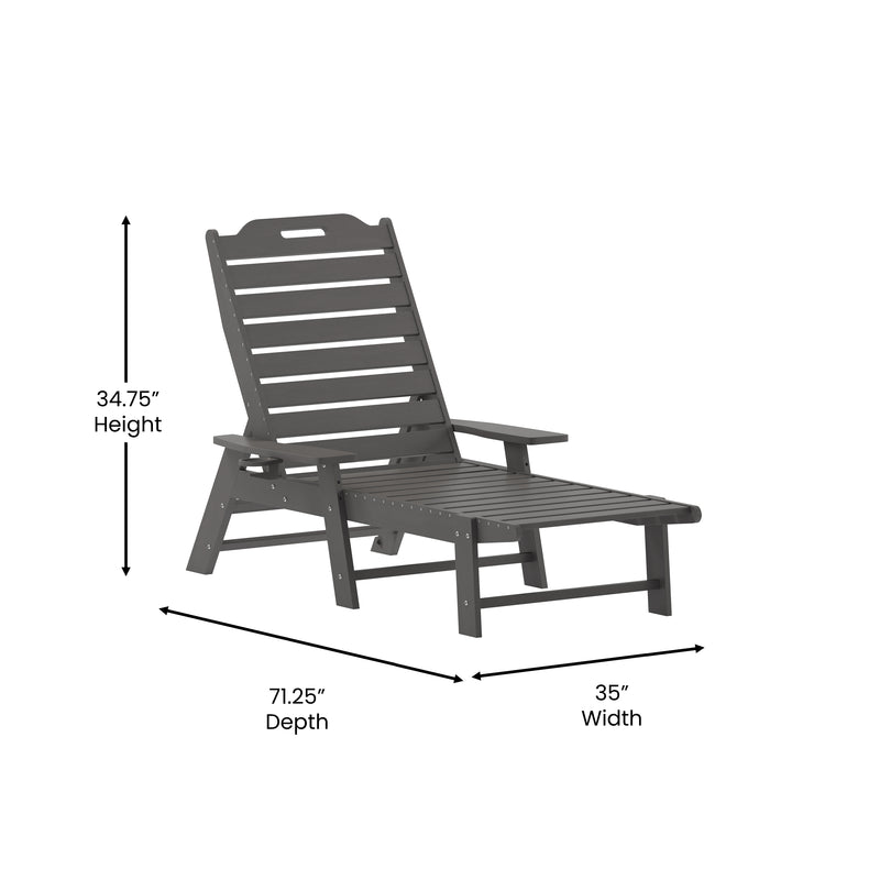 Edgley Set of 2 Adjustable Adirondack Lounger with Cup Holder- All-Weather Indoor/Outdoor HDPE Lounge Chair