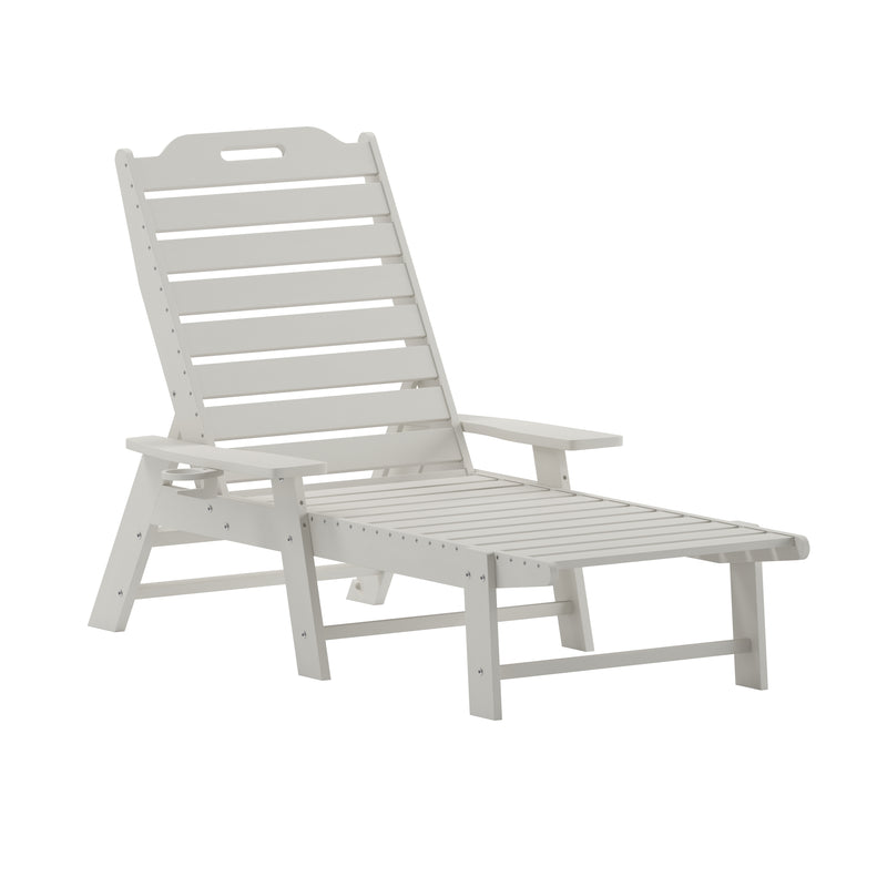 Edgley Set of 2 Adjustable Adirondack Lounger with Cup Holder- All-Weather Indoor/Outdoor HDPE Lounge Chair