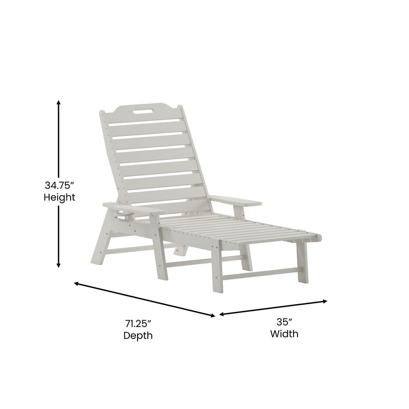 Edgley Set of 2 Adjustable Adirondack Lounger with Cup Holder- All-Weather Indoor/Outdoor HDPE Lounge Chair