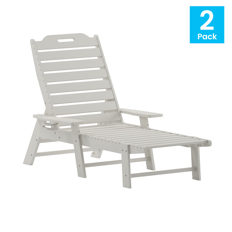 Edgley Set of 2 Adjustable Adirondack Lounger with Cup Holder- All-Weather Indoor/Outdoor HDPE Lounge Chair