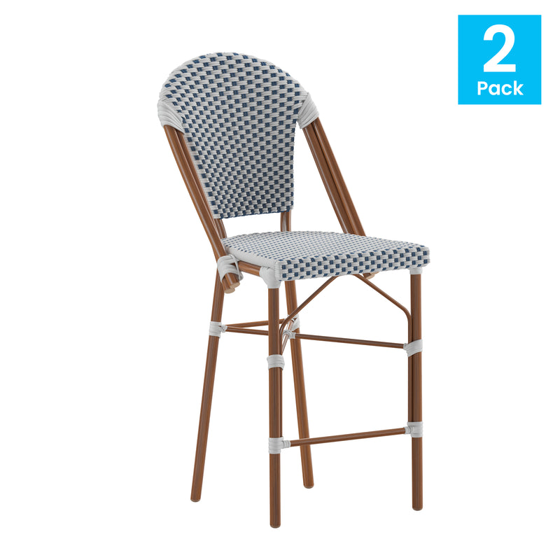 Neave Indoor/Outdoor Stackable French Bistro Counter Stools PE Rattan with Bamboo Print Frame, Set of 2